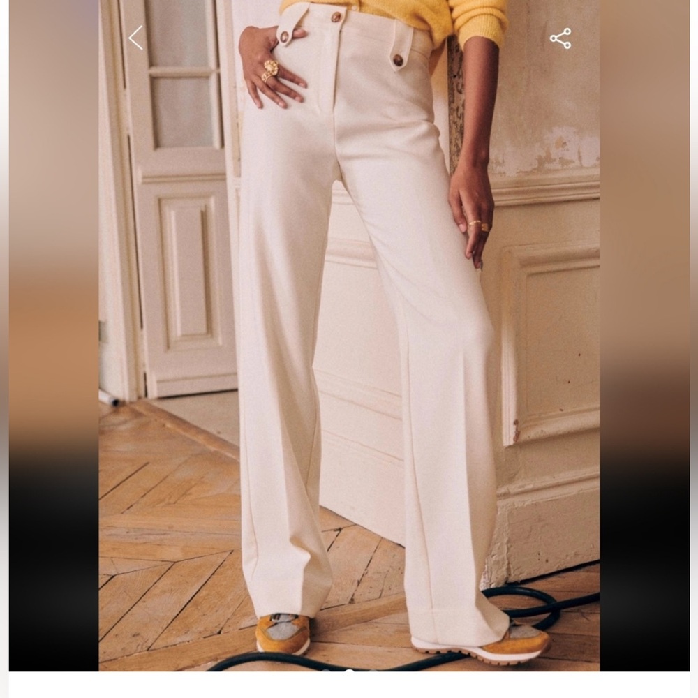 Sezane Soft Cream High-Waist Wide-Leg Trousers